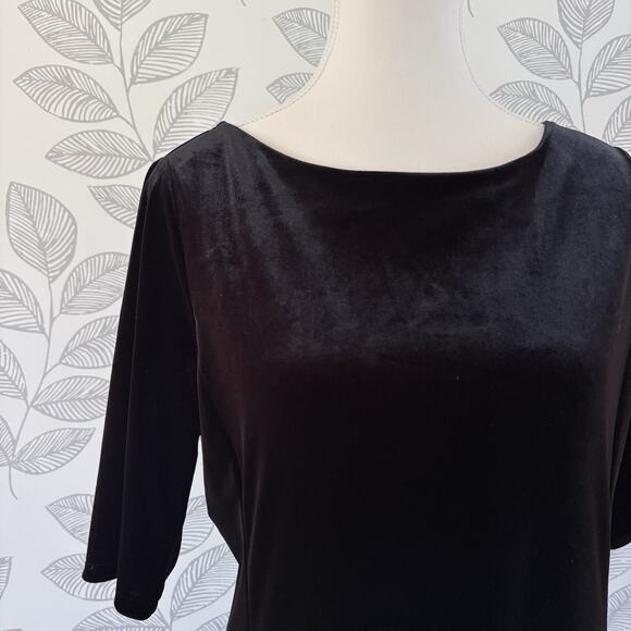 LANDS END Black Velvet Velour Dress Size MP 10-12 Holiday Party Formal Gothic - Picture 2 of 13